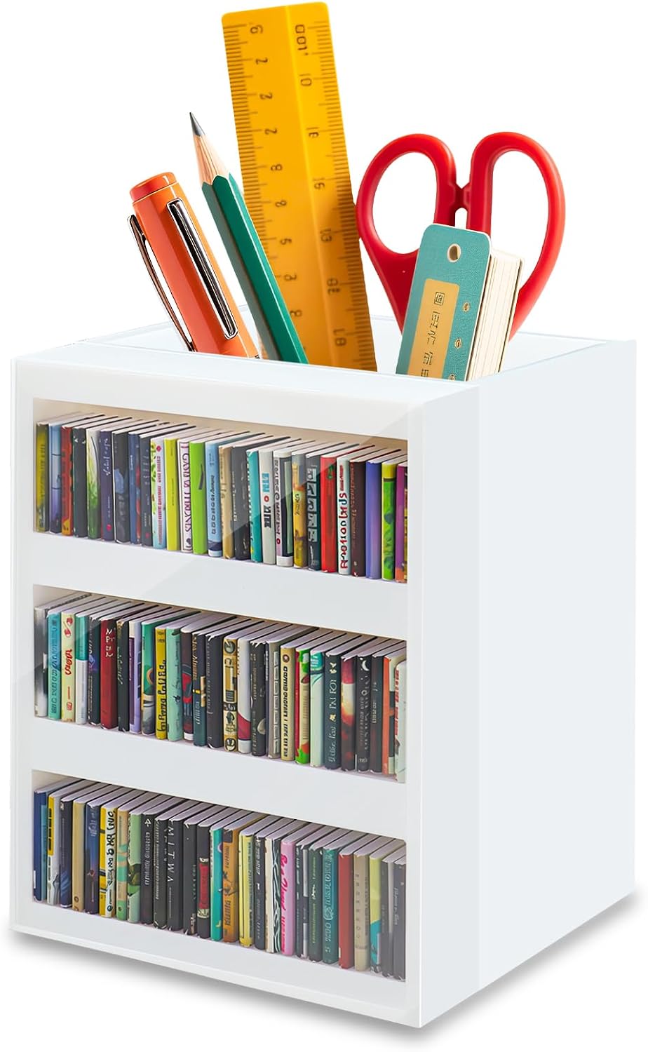 White Desktop Mini Bookshelf Pen Holder