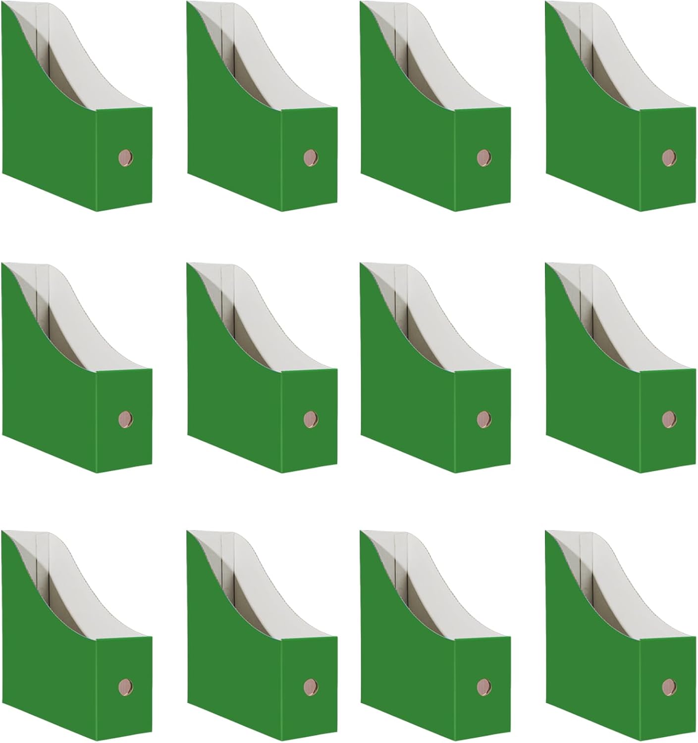 Green Cardboard Magazine File Holders - Set of 12 for Office & Home